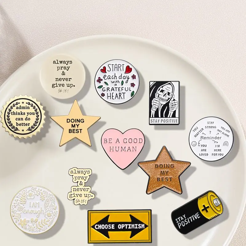 Inspirational Text Brooch Don't Give Up Stay Positive Attitude Energy Series Pin Badge Small Gift