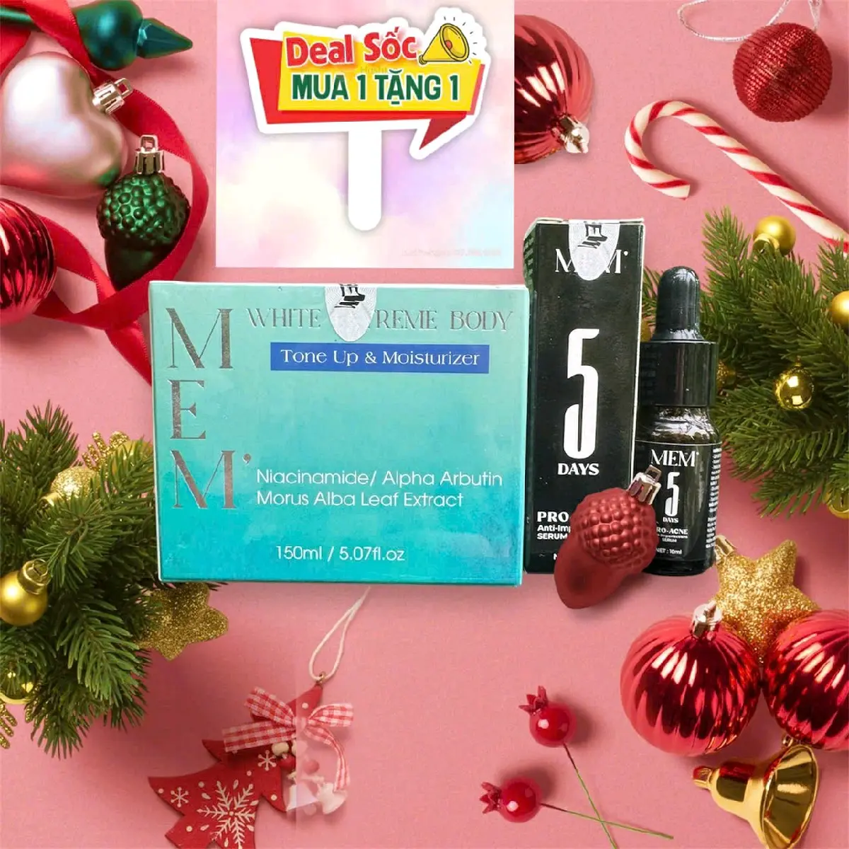 combo 1body dưỡng trắng MEM + 1 serum mụn hổ trợ gom còi mụn nhanh hết thâm