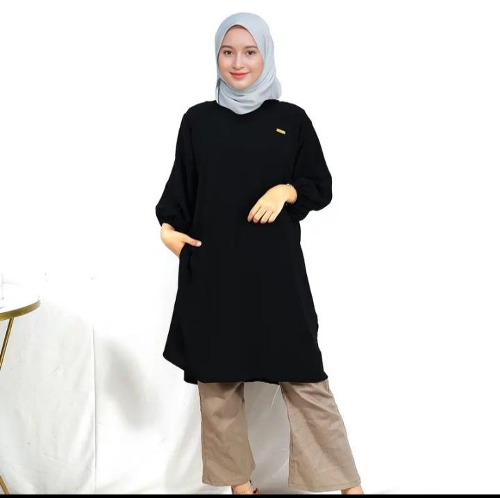Atasan Tunik Polos Crinkle Airflow Tangan 3/4 / TUNIK POLOS cringkle airflow premium wanita muslim 6