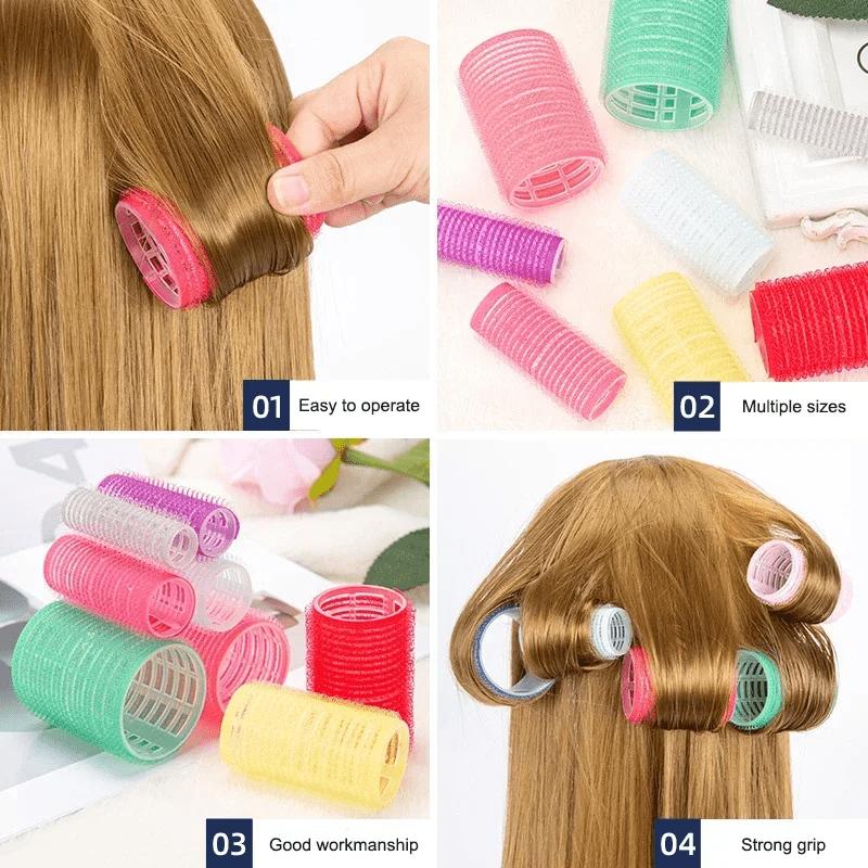 Hair Roller Natural Self Grip Hairs Curlers Hair Bangs Volume Self adhesive Hook Loop Hairdresse Curlers Heatless Curling 6