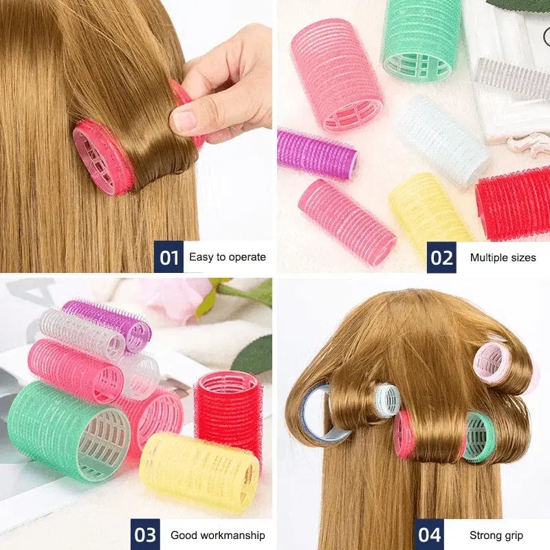 Hair Roller Natural Self Grip Hairs Curlers Hair Bangs Volume Self adhesive Hook Loop Hairdresse Curlers Heatless Curling 6