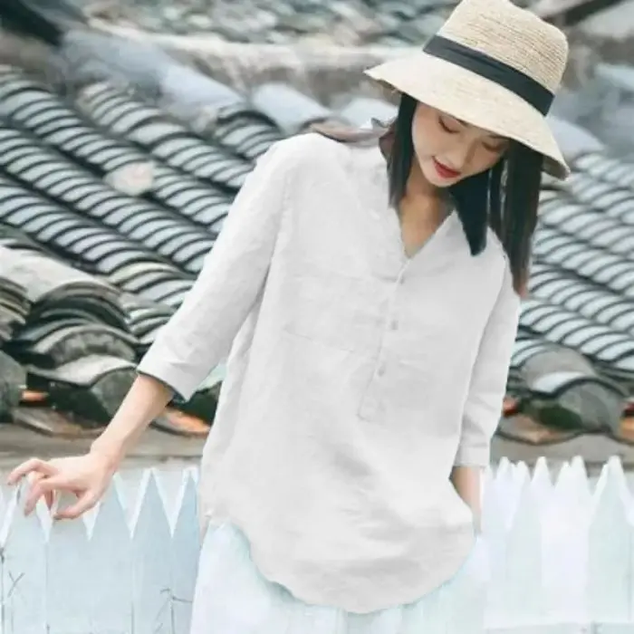 Kemeja Kasual Wanita Bahan Linen  Nyaman di Pakai di Cuaca Panas Atasan