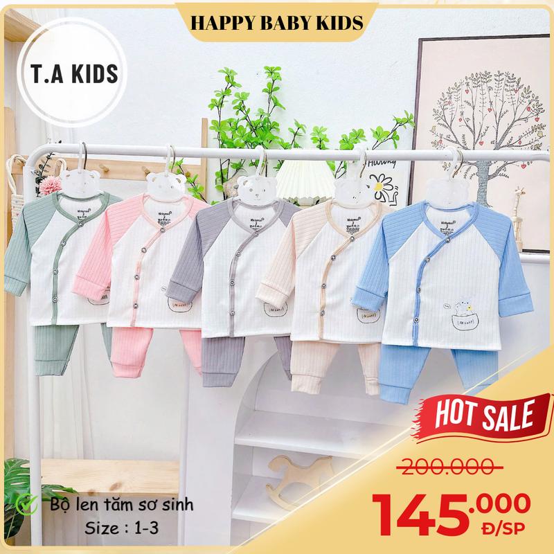 Combo 3-5 Bộ Dài Tay Vạt Chéo Chất Liệu Len Tăm, Quần May Đáp Đũng Cho Bé Sơ Sinh