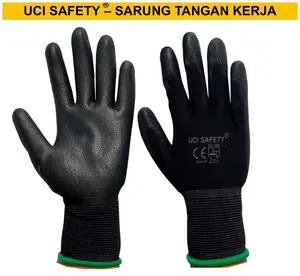 Sarung Tangan Elektronik Assembly Multi Purpose Uci Safety Kerja Bahan Nylon Polyester Anti Slip Motor otomotif Coating Karet Packing PU Statis Polyurethane Palm Fit Ukuran S,M, L, XL Proyek Security Dilapisi Karet