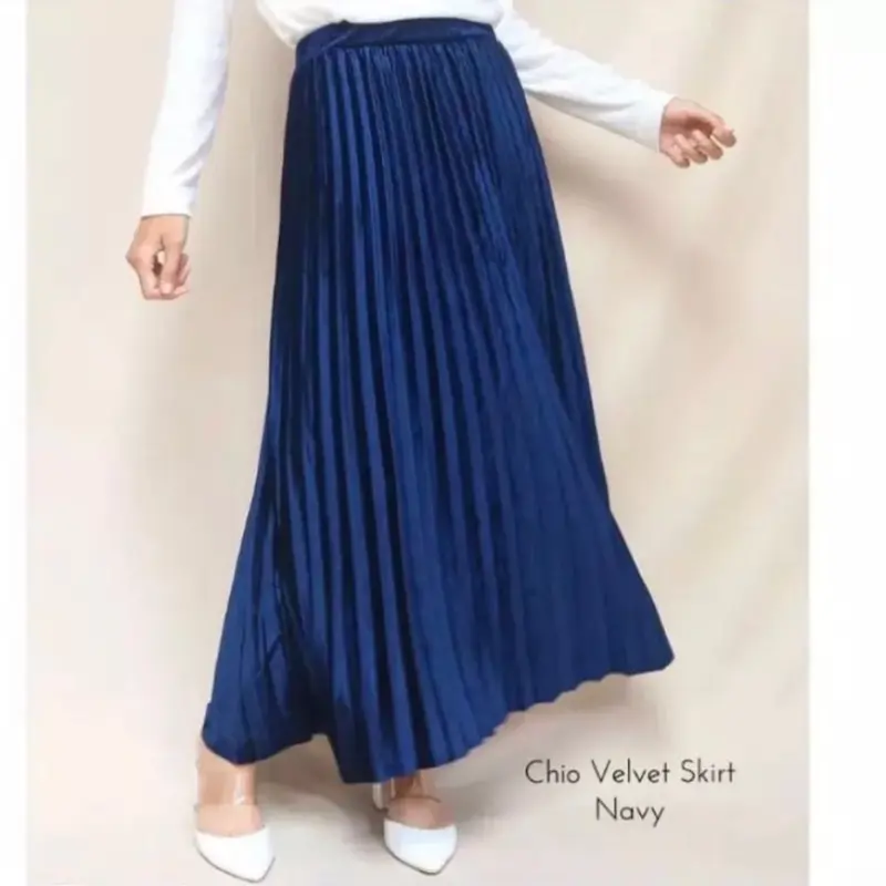 Rok Plisket Bludru Velvet Panjang Premium Jumbo | Rok Style Korea Premium 0