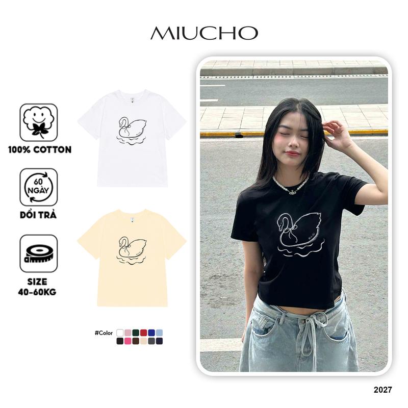 Áo baby tee ôm basic 2027 Miucho cổ tròn vải cotton 4c thoáng mát in mix