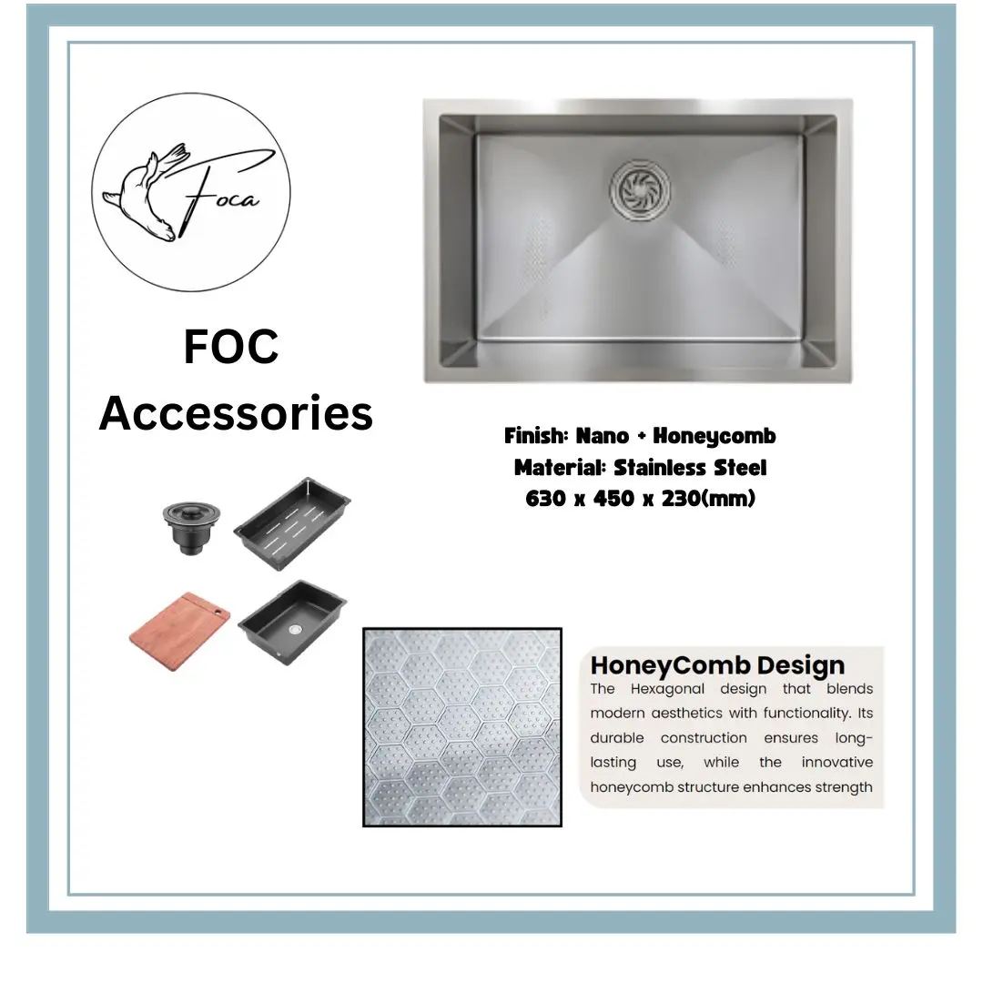 Foca Honeycomb with Nano Stainless Steel Kitchen Sink 630mm