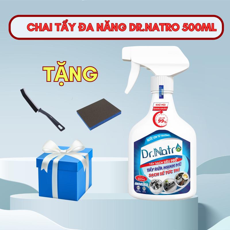 Chai Tẩy Rửa Đa Năng Dr Natro 500ml (Tặng bàn chải chà nhám) Làm Sạch Dầu Mỡ, Tẩy Cặn Canxi, Lau Bếp Ga, Vệ sinh Đồ Da, lau Đá Kính, Lau Đồ Nhựa, Giày Dép, Đồ Gỗ tẩy  trắng phôi  xốp nước  tẩy chất  tẩy xử lý