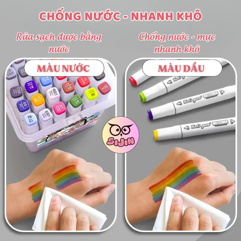 Bút Màu Marker Dầu – Bút Màu 2 Đầu Mực To Nhỏ, Chất Dầu Chống Nước, Nhanh Khô, Màu Sắc Tươi Sáng, Đầy Đủ 24/36/48/60/80/120 Màu - SIJIN 7