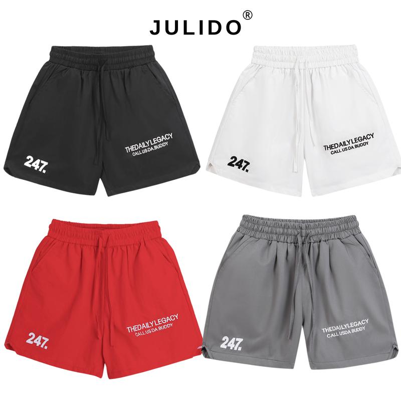 COMBO 2 Quần short gió nam 2 lớp JULIDO,"COMBO" 2 quần short gió 2 lớp lót lưới, logo 247 thêu dày dặn tỉ mỉ S Black