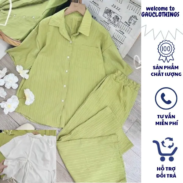 Set sơ mi xốp gân quần suông ống rộng có Bigsize đến 70kg bộ sơmi nơ lưng quần dài đũi gân