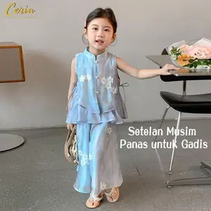 Ceria-Setelan Musim Panas Anak Perempuan/ Set Dua Potong Gaun Tanpa Lengan dengan Motif Bunga 2026