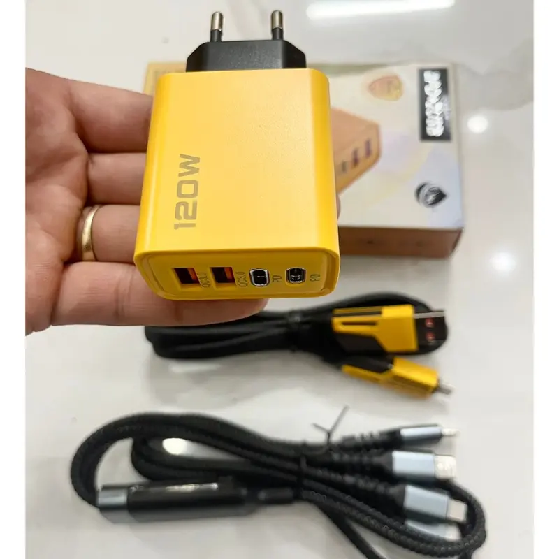 Combo 3 Sản Phẩm, Bộ Sạc Nhanh 120W, Cáp Sạc 3 Đầu 100W, Cáp Sạc 4 Đầu 4in1 Cốc sạc nhanh Sạc nhiều thiết bị 1