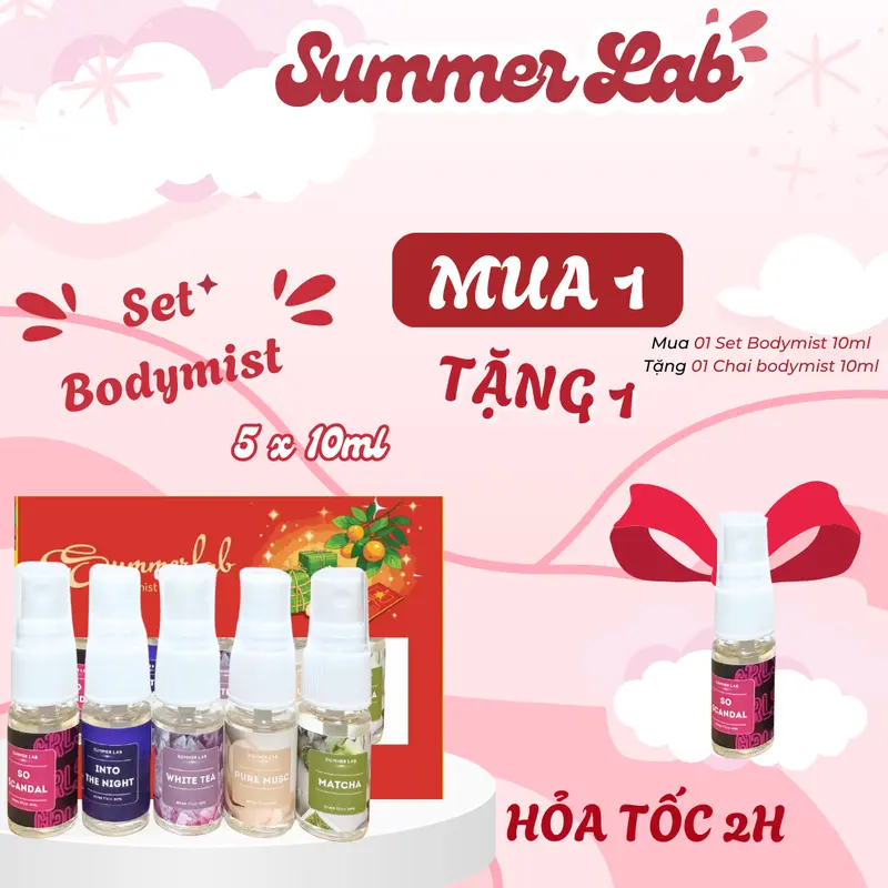 [Best Seller] Set Bodymist 5 chai - 5 mùi hương đóng hộp, body miss 10ml 1