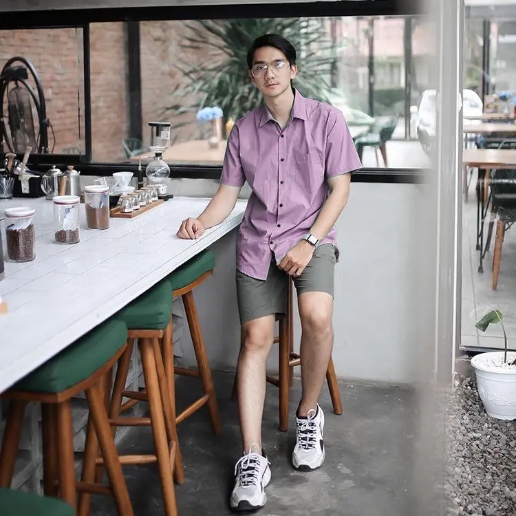 Kemeja Slimfitc Polos Lilac
