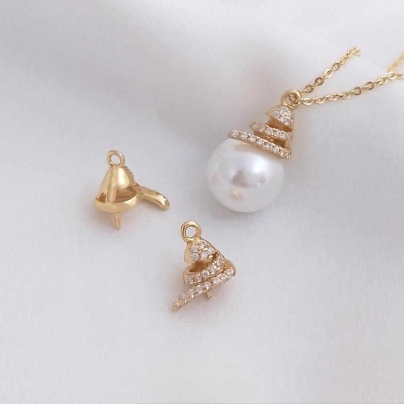 Pendant, Bead Holder, 2 pieces, Wholesale, DIY, 14K, Gold Plated, Color Preserved, Micro Inlaid Zirconium, Half Hole, Crystal, Spiral, Empty Holder, Handmade, YY-88, Adhesive Beads, Accessories 2
