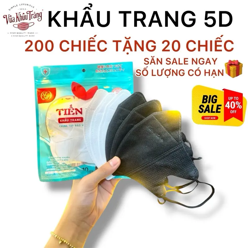 Tặng 20c Cho 200 Chiếc Khẩu Trang 5D Tiến Hùng Kháng Khuẩn Chống Bụi Mịn Tia UV