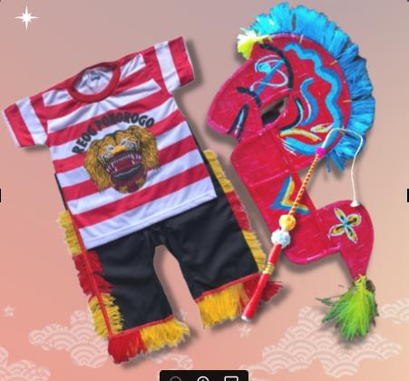Paket murah komplit set baju reog+jaran kepang kuda lumping+cambuk 1