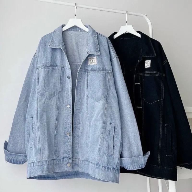 Áo Khoác Jean Denim Đen Viền Trắng Hàn Quốc Form Unisex Nam Nữ