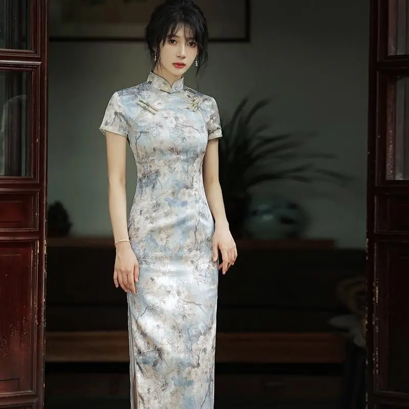 Sườn Xám Retro, Phong Cách Trung Quốc, Phong Cách Trẻ Trung, Váy Dài Thanh Lịch Cho Bé Gái, Váy Cải Tiến Women Dress