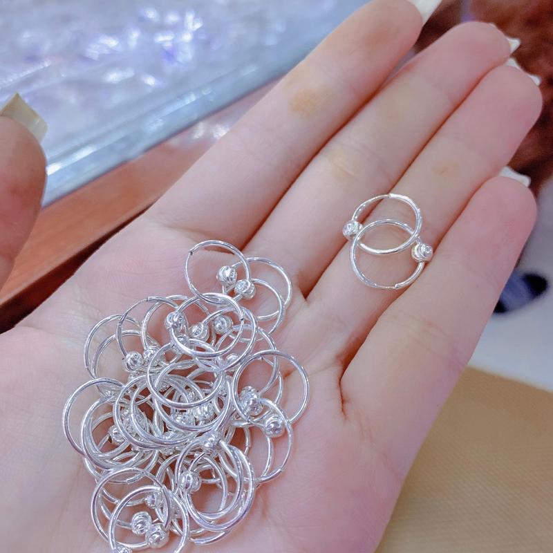 Bông tai tròn mix bi bạc nhỏ xinh_Bạc đẹp Hải hạnh HHJ