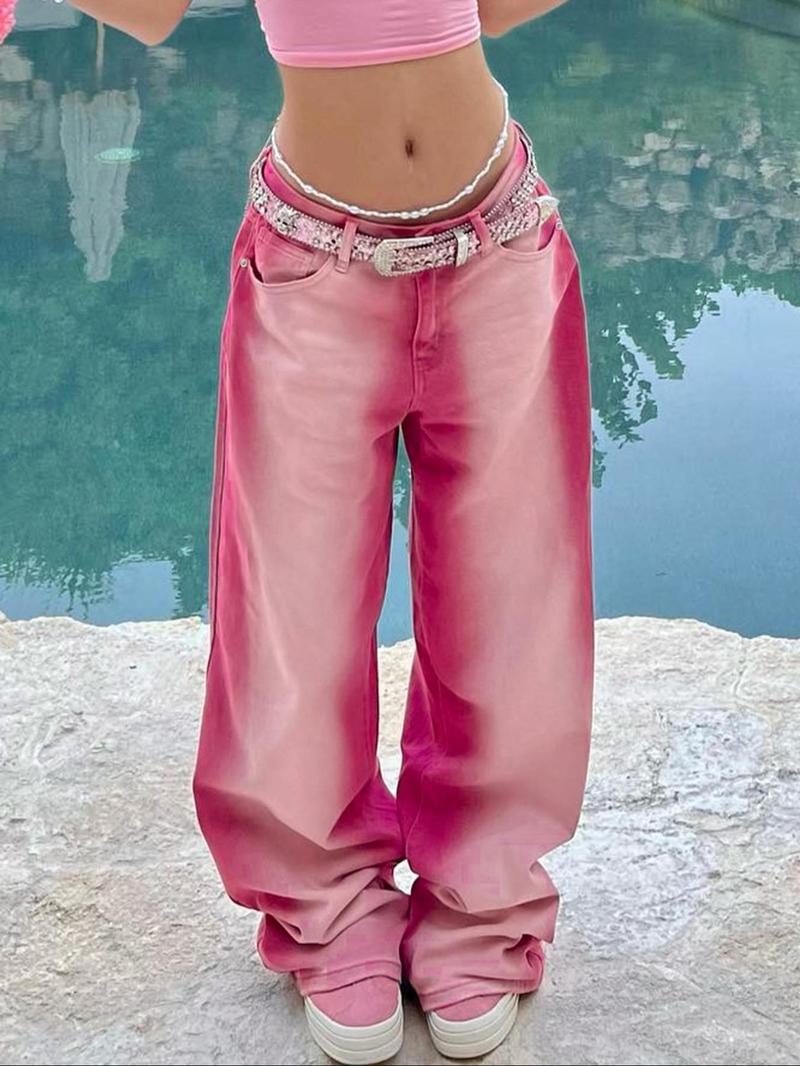 Product Introduction of Women's Ombre Print Pocket Flare Leg Jeans, Street Fashion Casual Denim Trousers for Daily Wear, Ladies Bottoms for Fall & Winter 2