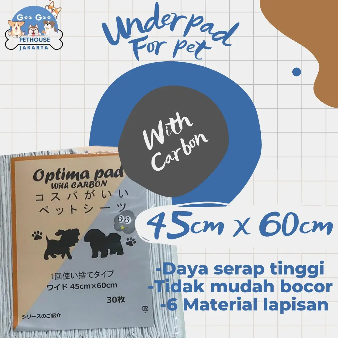 Underpad perlak alas pipis anjing carbon ukuran 45 cm x 60 cm - 1 Pack