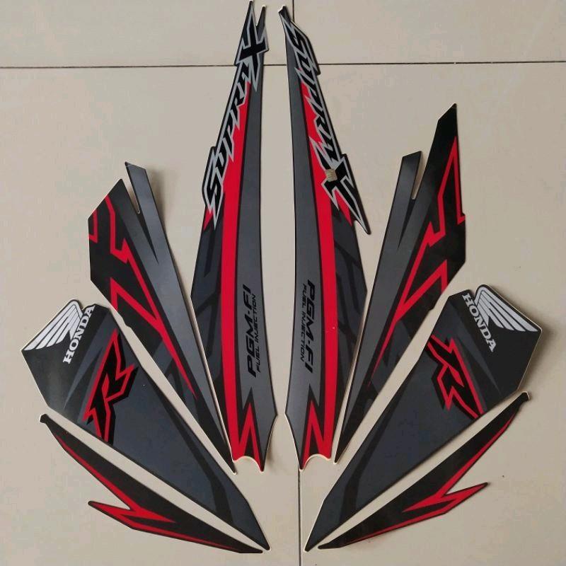 Striping Lis Stiker motor supra x fi 2018 warna hitam lis merah 1