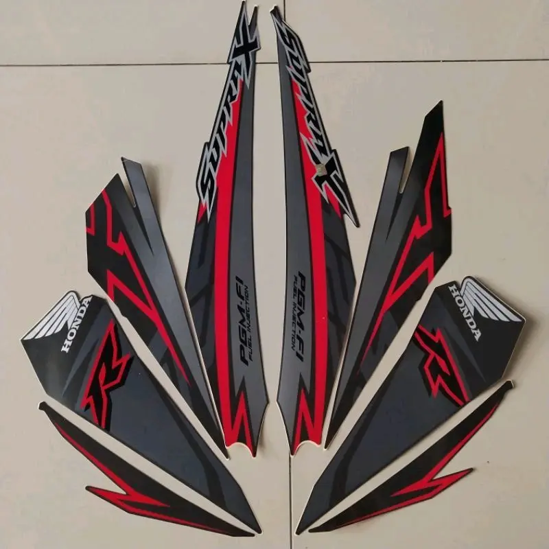 Striping Lis Stiker motor supra x fi 2018 warna hitam lis merah 1