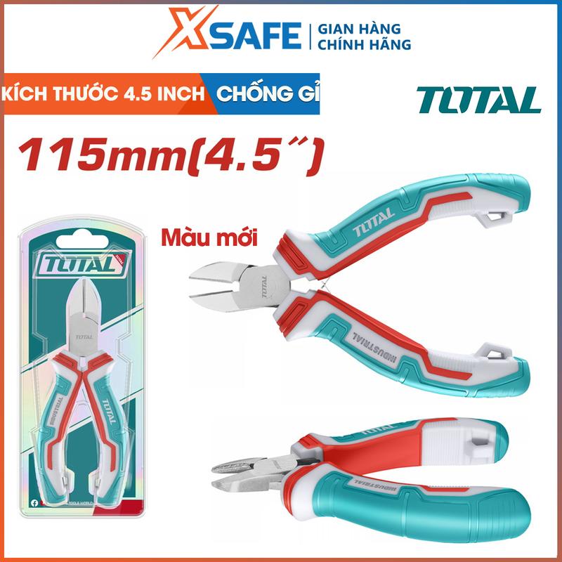 Kềm cắt mini Total dài 115mm, Kìm cắt dây điện size 4.5 inch thép không gỉ bọc cao su chống trơn, làm điện nhỏ gọn