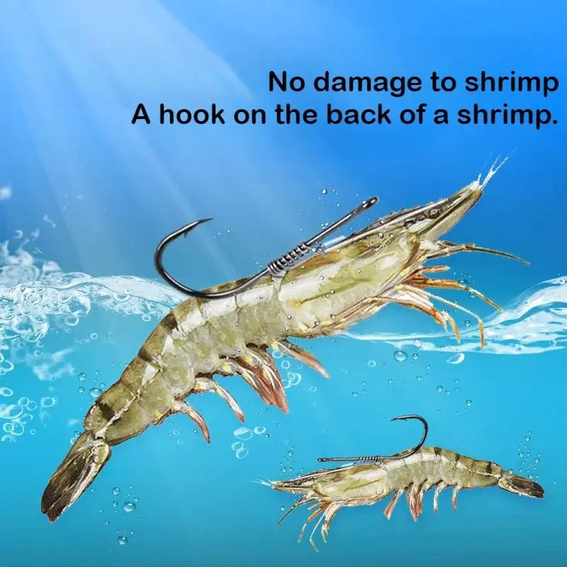 Shrimp back hook 15pcs hang live shrimp hook shrimp back hook crooked mouth hook sea fishing big fish hook sea fishing float suitable for perch grouper red oil