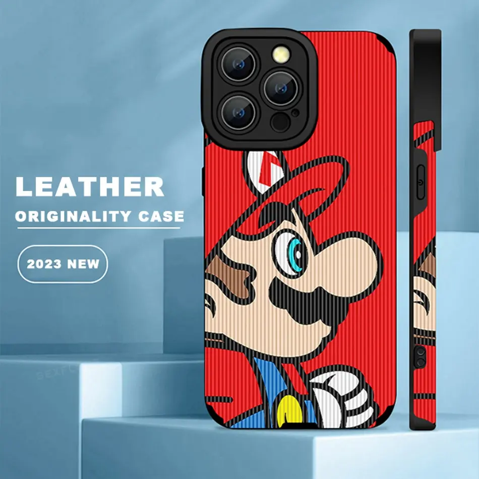 Cartoon Leather Phone Casing for iPhone 15 11 12 13 14 Pro Max 7 8 Plus X XR  11Pro 13Pro XS MAX SE 2020 Case Silicone Super Mario Protector Soft Shockproof Back Cover