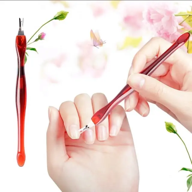 RED FORK TRIM cuticle pusher fork lidah ular gunting kutikula manicure trimming tools 0