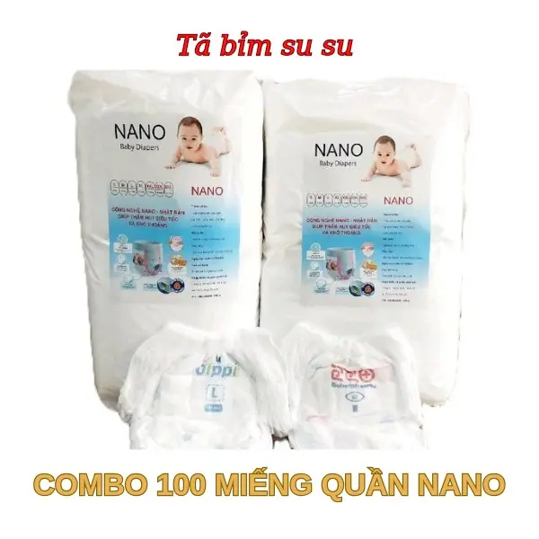 (Combo 100 miếng) Bỉm quần NaNo thấm lên đến 1000ml dành cho bé tiểu nhiều  Voi Kem
