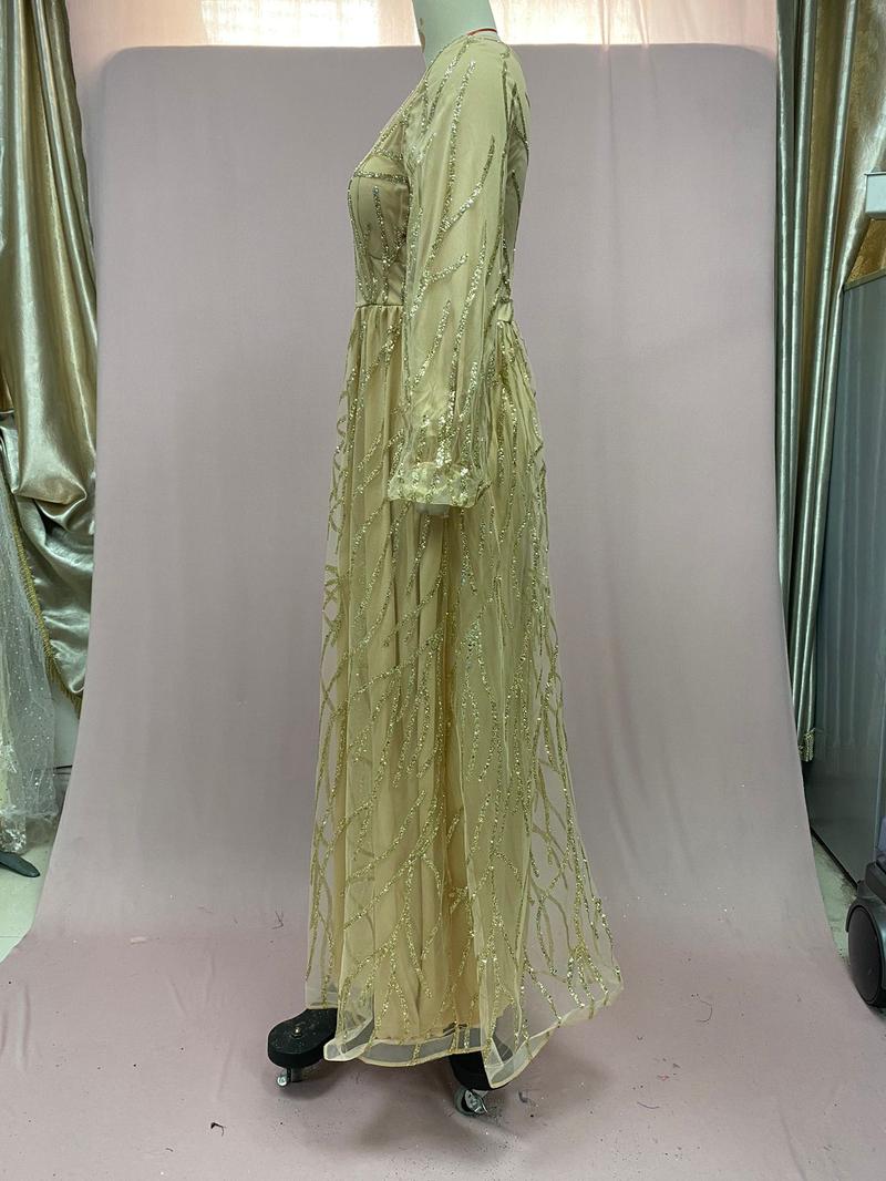 Product Introduction of 2025 new gold heavy industry beads luxury evening dress sexy Cosmopolitan Queen long dress yq7109 11