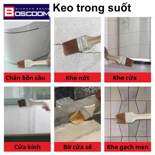 ( 600 gam) Keo Trong Suốt Chuyên Dụng Chống Thấm Nhà Tắm, Nhà Vệ Sinh đã lát gạch Boscoom - Chống thấm máng xối, lô gia, trần nhà mái hiên...( tặng chổi sơn) 2