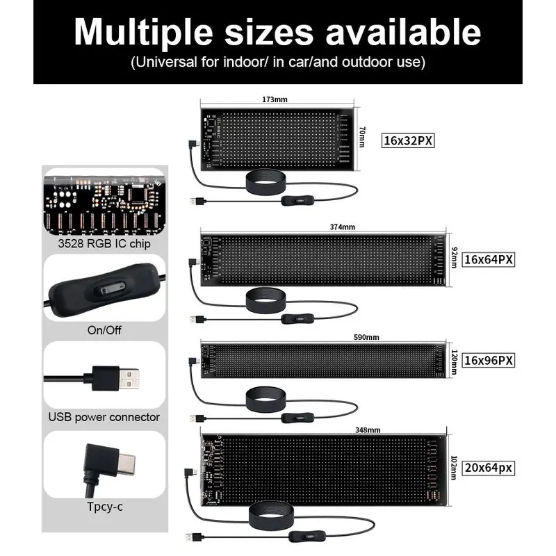 Bảng Điều Khiển Pixel Ma Trận LED USB, 5V Có Điều Khiển Từ Xa Ứng Dụng, Thích Hợp Cho Xe Hơi Và Xe Tải, Đèn Hiển Thị Hoạt Hình Mắt Quỷ, Led Linh Hoạt Đa Ngôn Ngữ, Bảng Điều Khiển Dấu Hiệu Quảng Cáo Sáng Cuộn Dọc, Thích Hợp Để Tự Làm Biển Báo Hiển Thị Mắt 1