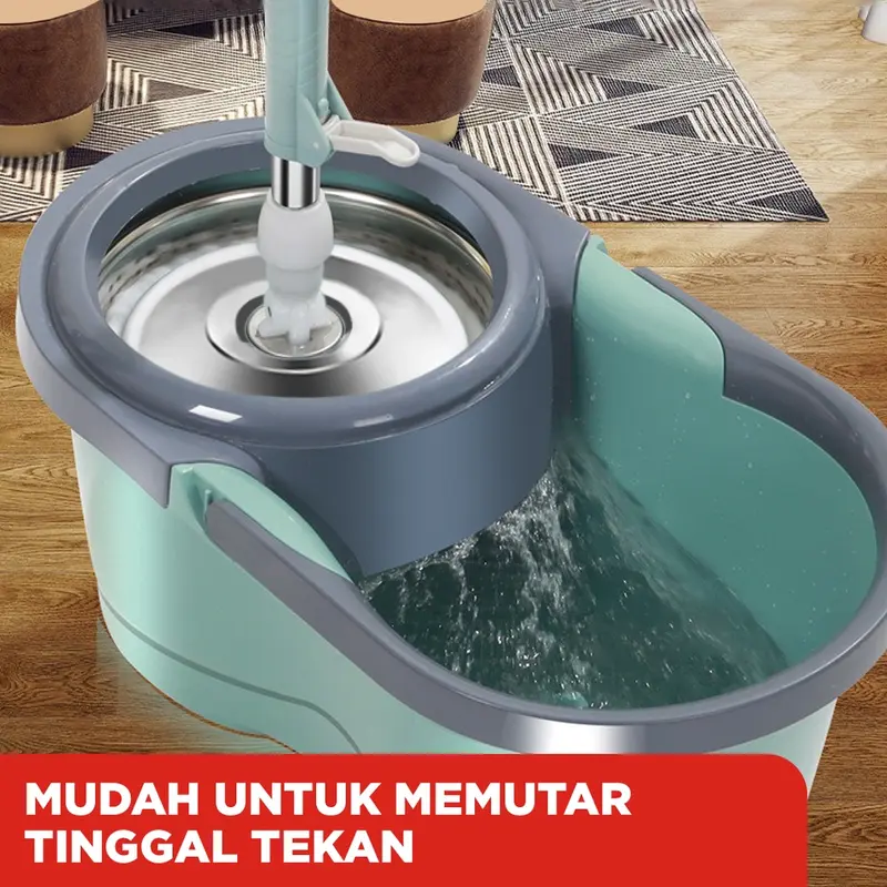 Set Alat Pel Lantai Super Mop Dengan Ember Pencuci Putar Kain Pembersih 2