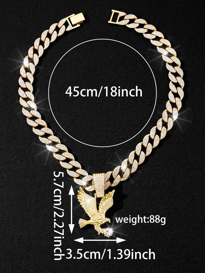 Product Introduction of Rhinestone Eagle Decor Pendant Necklace for Women & Men, Fashion Cuban Link Chain Jewelry for Party, Daily Clothing Decor, Classic Punk Accessories for Daily Wear 12