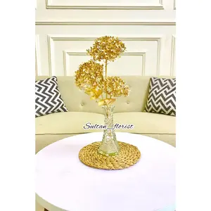 Bunga Hias Asoka Gold Vas Kaca Emas Plastik