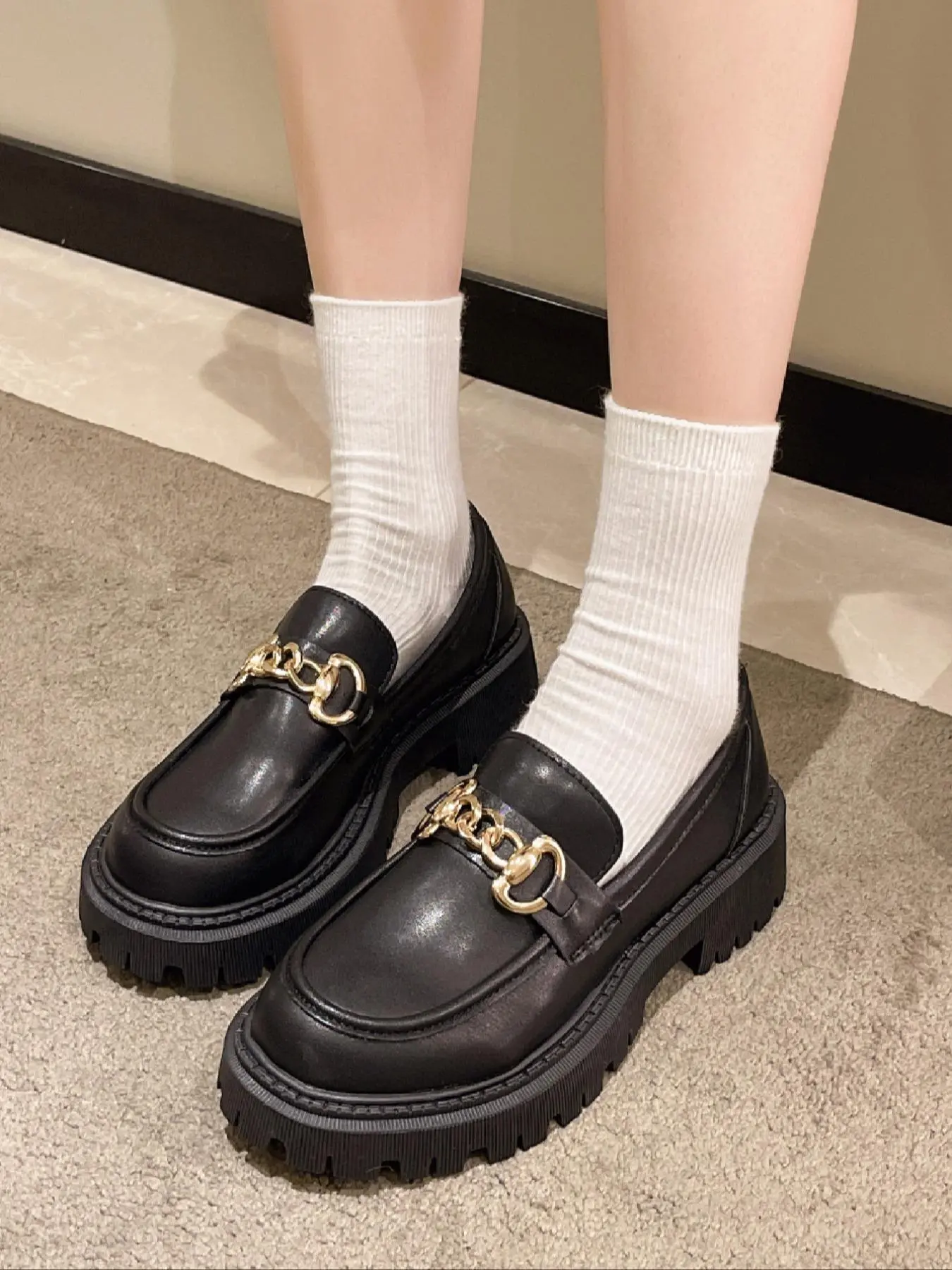 Women's Fashionable Chain Decorated Platform Loafers, Casual Comfortable Square Toe Shoes for Daily Wear, All-match Commuter Shoes for Work & Daily