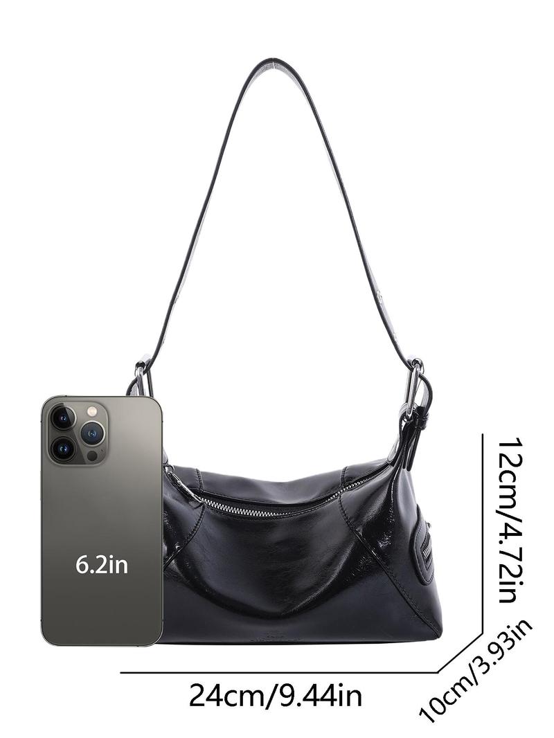 Product Introduction of Women's Elegant Solid Color Shoulder Bag, Fashionable Motorcycle Style Cool Girl Bag, Versatile Outing Bag, Retro Simple Casual Commuting Shoulder Bag 5