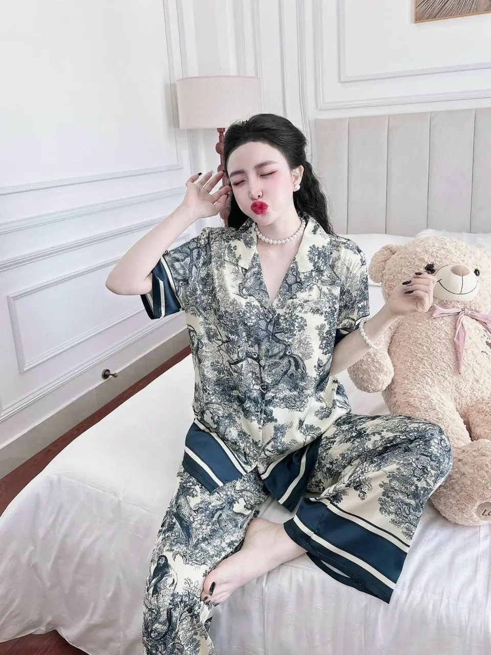 Đồ Bộ Pijama Nữ Chất Lụa Latin Cao Cấp Hoạ Tiết Tay Ngắn PTN15 bộ  pijama