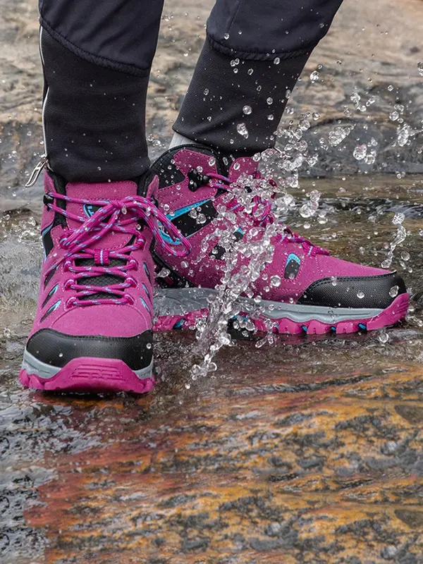 Women's Colorblock Lace Up Hiking Shoes, Casual Outdoor Sports Shoes, Breathable Non-slip Sneakers, Female All-match Round Toe Shoes for Daily Wear 6