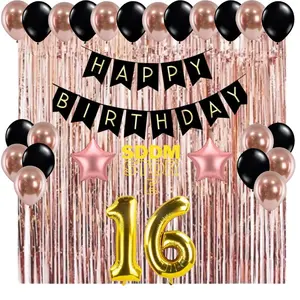 PAKET SET DEKORASI ACARA PESTA ULANG TAHUN ANAK WARNA ROSEGOLD & GOLD LENGKAP GRATIS BALON ANGKA Berwarna Berwarna Latex