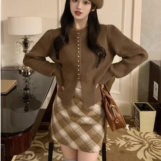 Atasan Rajut Oneck Lengan Panjang Wanita Kancing Mati Korean Style Kaos Top Baju Knit Wanita Basic Long Sleeve 1