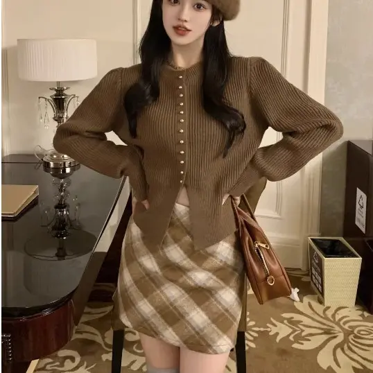 Atasan Rajut Oneck Lengan Panjang Wanita Kancing Mati Korean Style Kaos Top Baju Knit Wanita Basic Long Sleeve 1