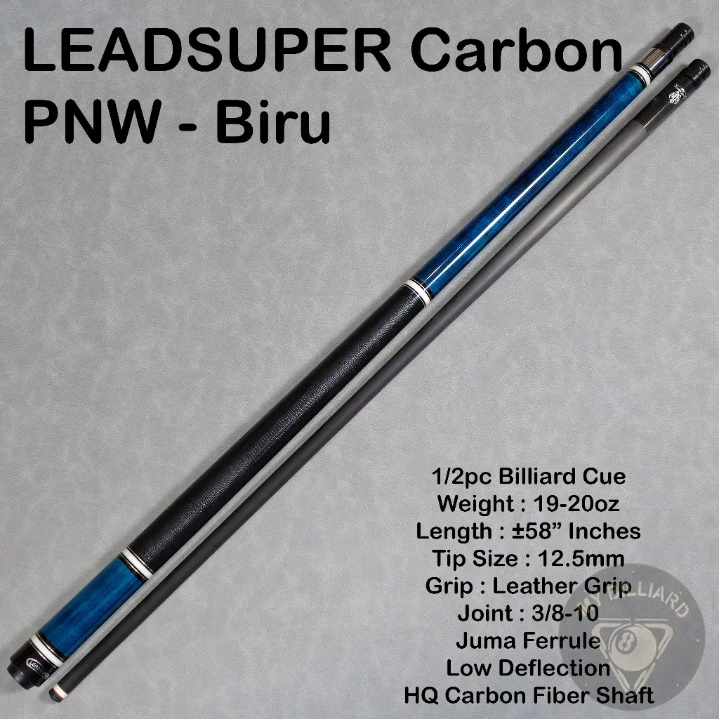 Leadsuper PNW Carbon Cue Billard 12.5mm Biru Blue - Stick Billiar Lead super Billiard cue