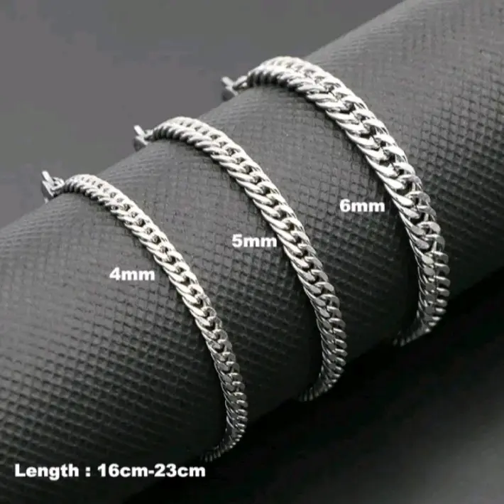 GELANG TANGAN PRIA DAN WANITA RANTAI SILVER STAINLES STEEL ANTI PUDAR
