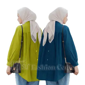 Rika Top Kemeja Wanita Linen Kancing Belakang Atasan Wanita Oversize Hana Baju Panjang Dewasa Casual  White Blouses & Shirts